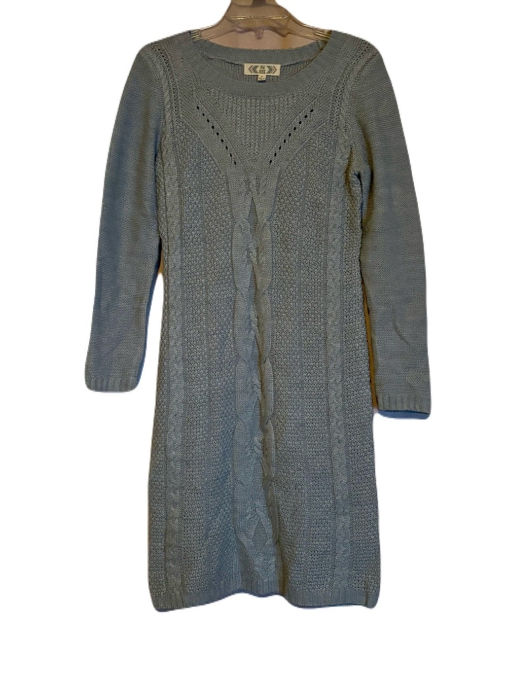 Pink Rose | Cable Knit Long-Sleeve Sweater Dress - Gray | Size Medium